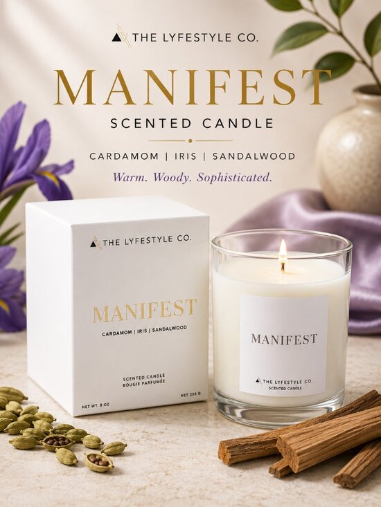 Other - The Lyfestyle Co Manifest 8 oz Candle Cardamom Iris Sandalwood Luxury NIB